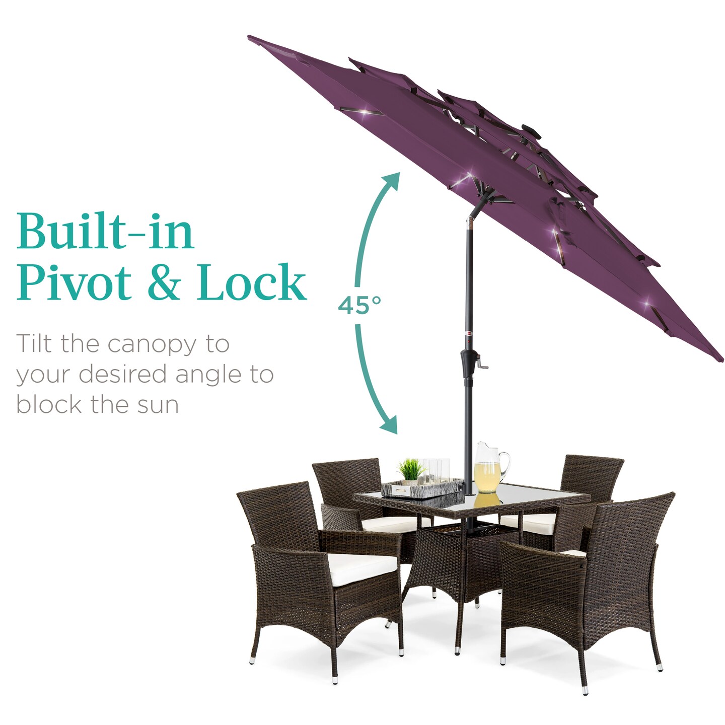 Best Choice Products 10ft 3-Tier Solar Patio Umbrella w/ 24 LED Lights, Tilt Adjustment, Easy Crank