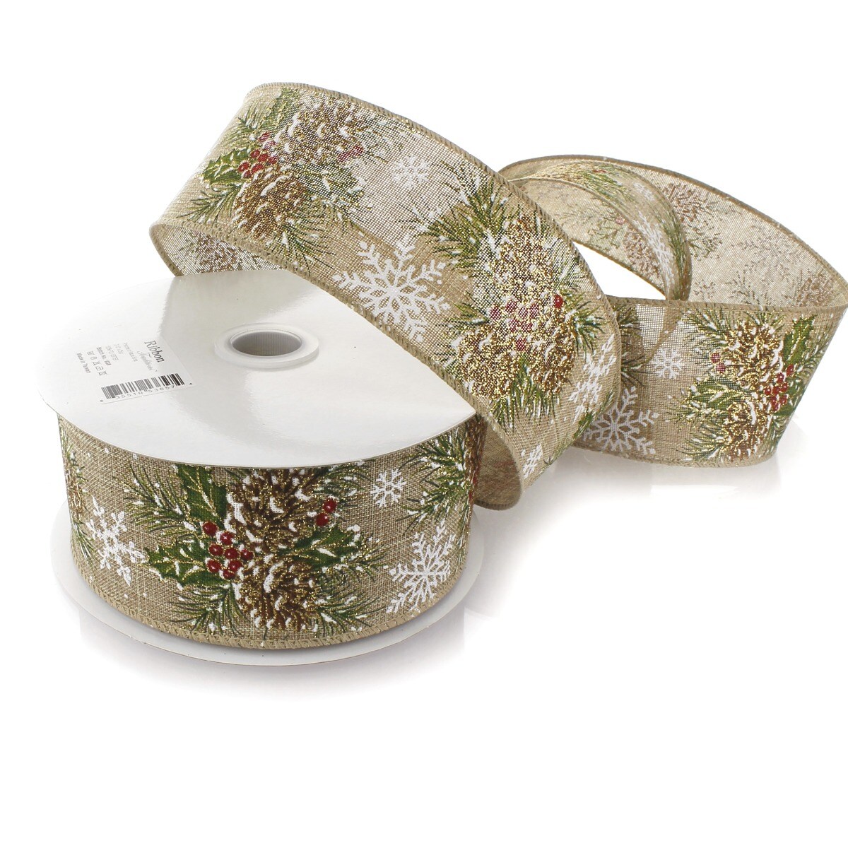 2 1/2" Wired Ribbon Pinecones Natural Burlap - 25 Yards