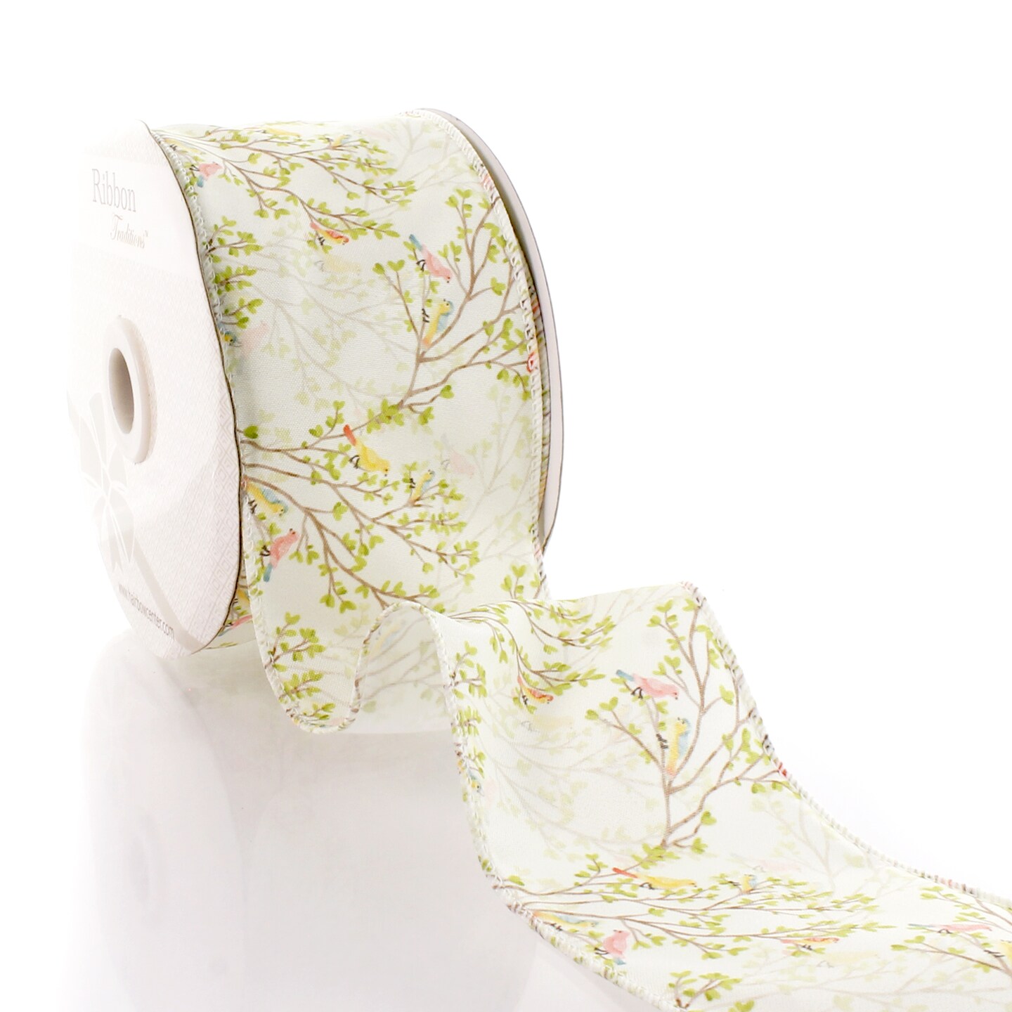 2 1/2&#x22; Wired Ribbon Pastoral Birds &#x26; Greenery 10 Yards