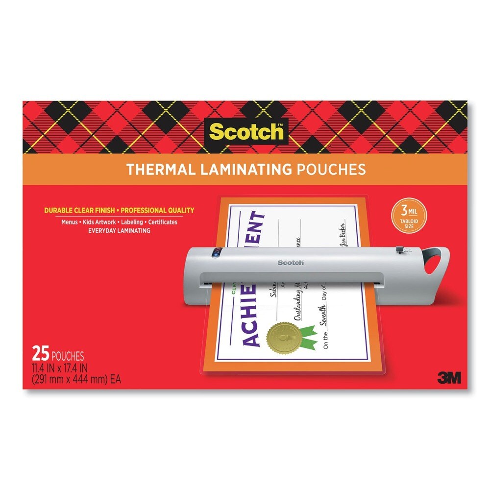 Scotch 11.5 in. x 17.5 in. 3 mil Laminating Pouches - Gloss Clear (25/Pack)