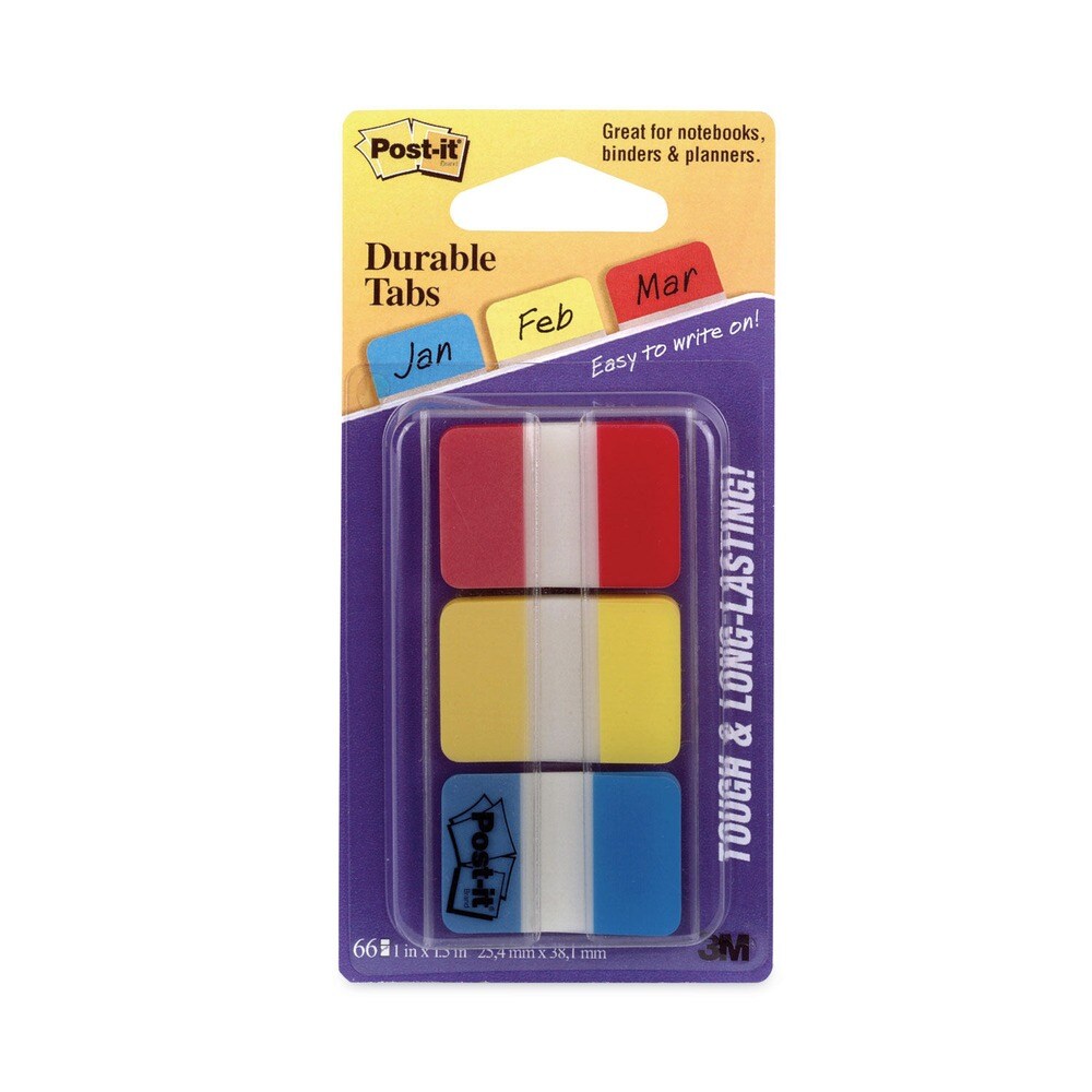 Post-it Tabs 1 in. Wide 1/5-Cut Lined Tabs - Assorted Primary Colors (66/Pack)