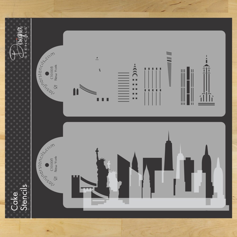 New York City Detailed Skyline Cake Stencil Side | C1000 by Designer Stencils | Cake Decorating Tools |