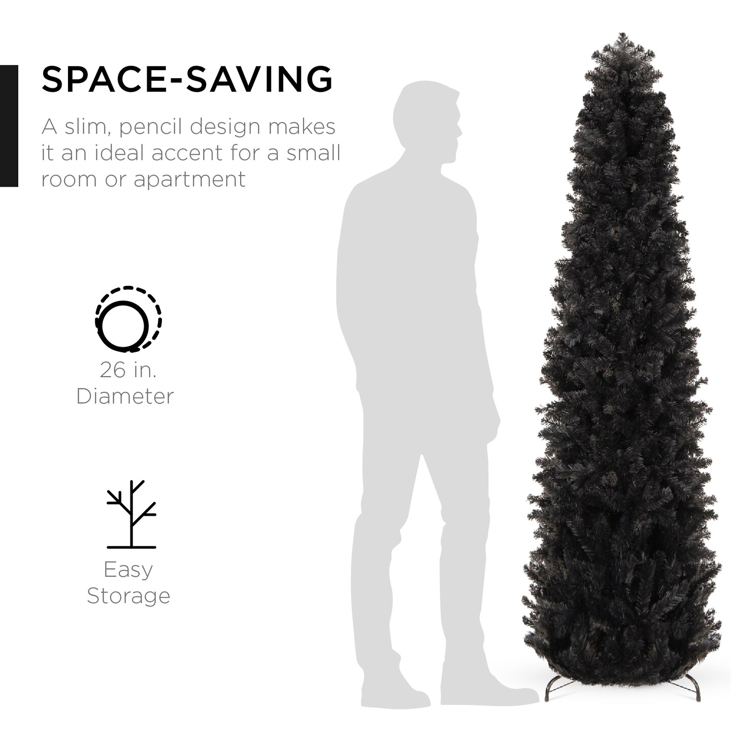 Best Choice Products Black Artificial Holiday Christmas Pencil Tree w/ Metal Base
