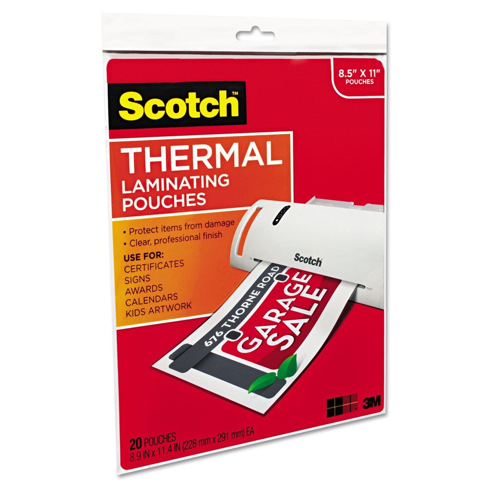 Scotch 9 in. x 11.5 in. 3 mil Laminating Pouches - Gloss Clear (20/Pack)