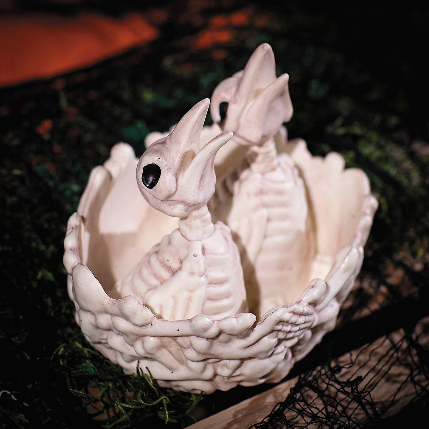 5 1/2" Bone Bird Nest with Baby Bird Skeletons Halloween Decoration