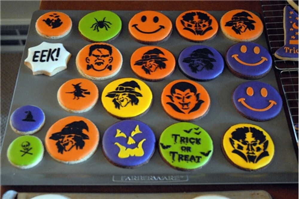Mini Monster Faces Cookie &#x26; Cupcake Stencil Set: Frankenstein, Werewolf, Witch, Dracula | C793 by Designer Stencils | Cookie Decorating Tools |