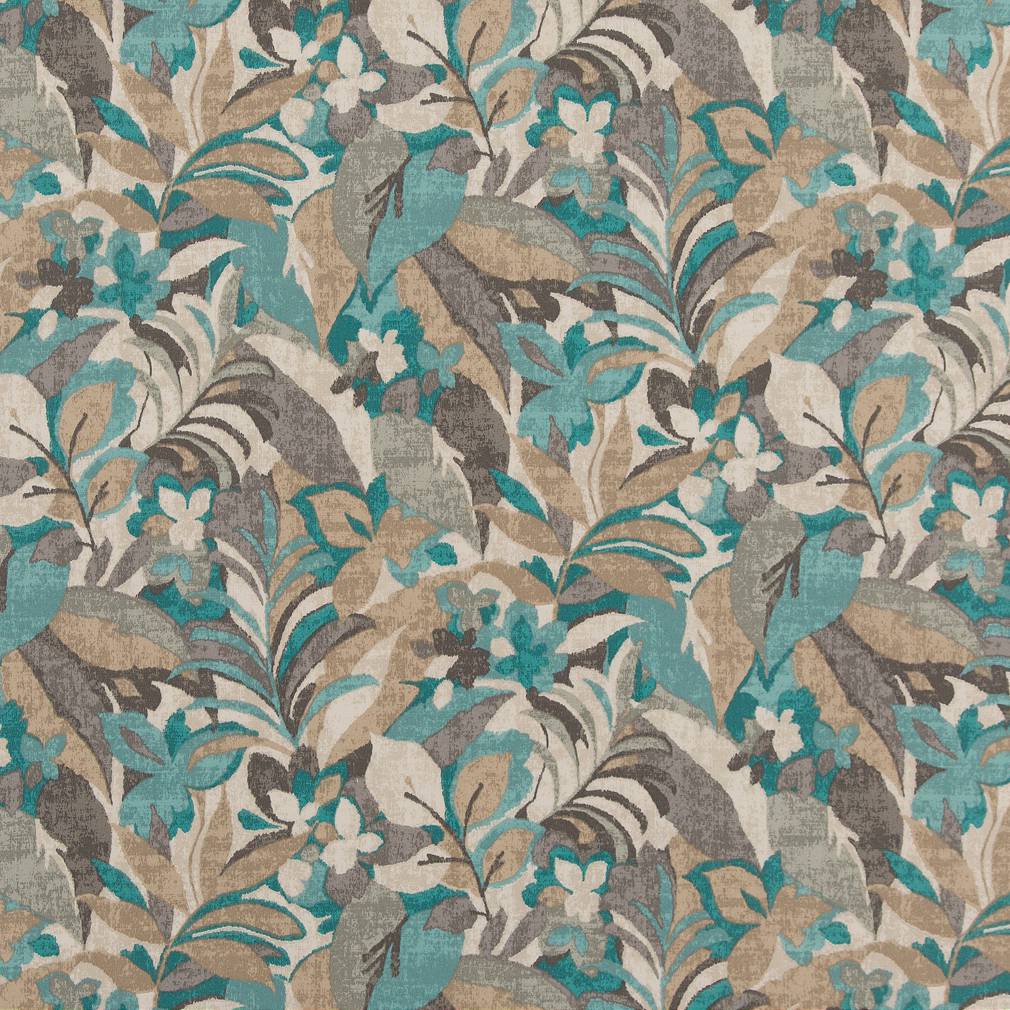 Belize - Aqua &#x26; Teal Floral,Leaves,Tropical &#x26; Botanical Upholstery Fabric 54 Inches&#x22;