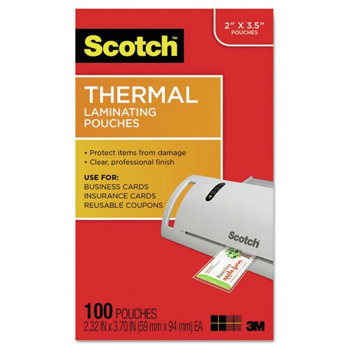 Scotch 3.75 in. x 2.38 in. 5 mil Laminating Pouches - Gloss Clear (100/Pack)