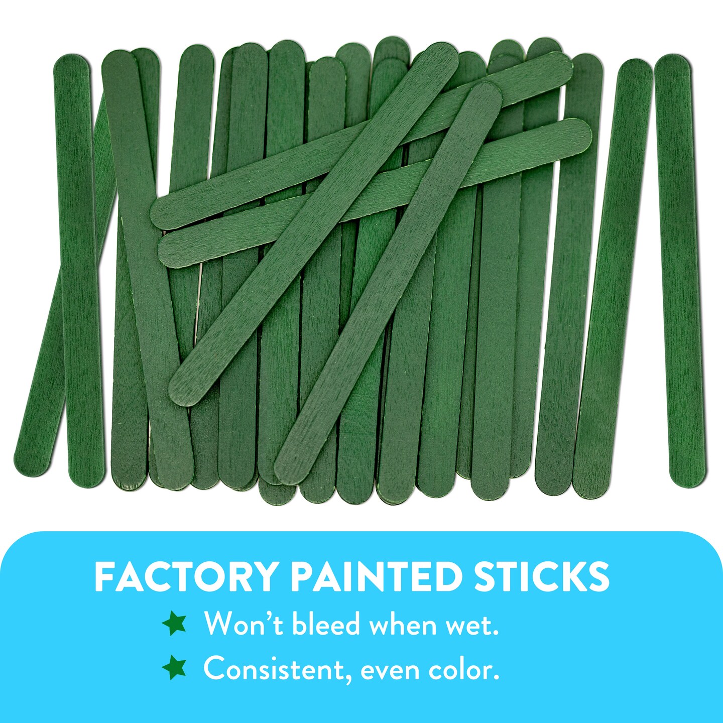 CraftySticks Colored Wood Craft Sticks 4.5 Inch, Red Orange Yellow Green Blue Purple White Black Pink Brown Popsicle Sticks
