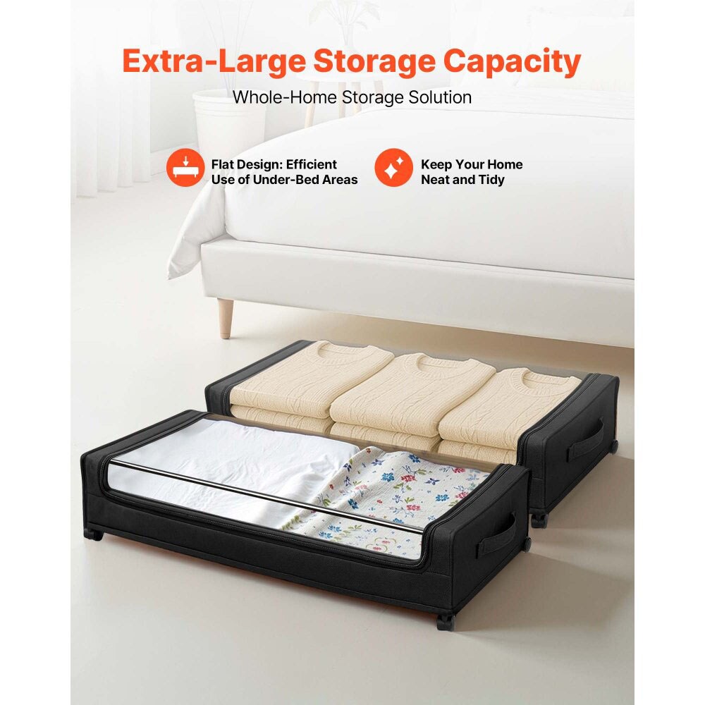 2 Pack Under Bed Storage Fabric Rolling Container with Casters and Clear Top Side Label Slots