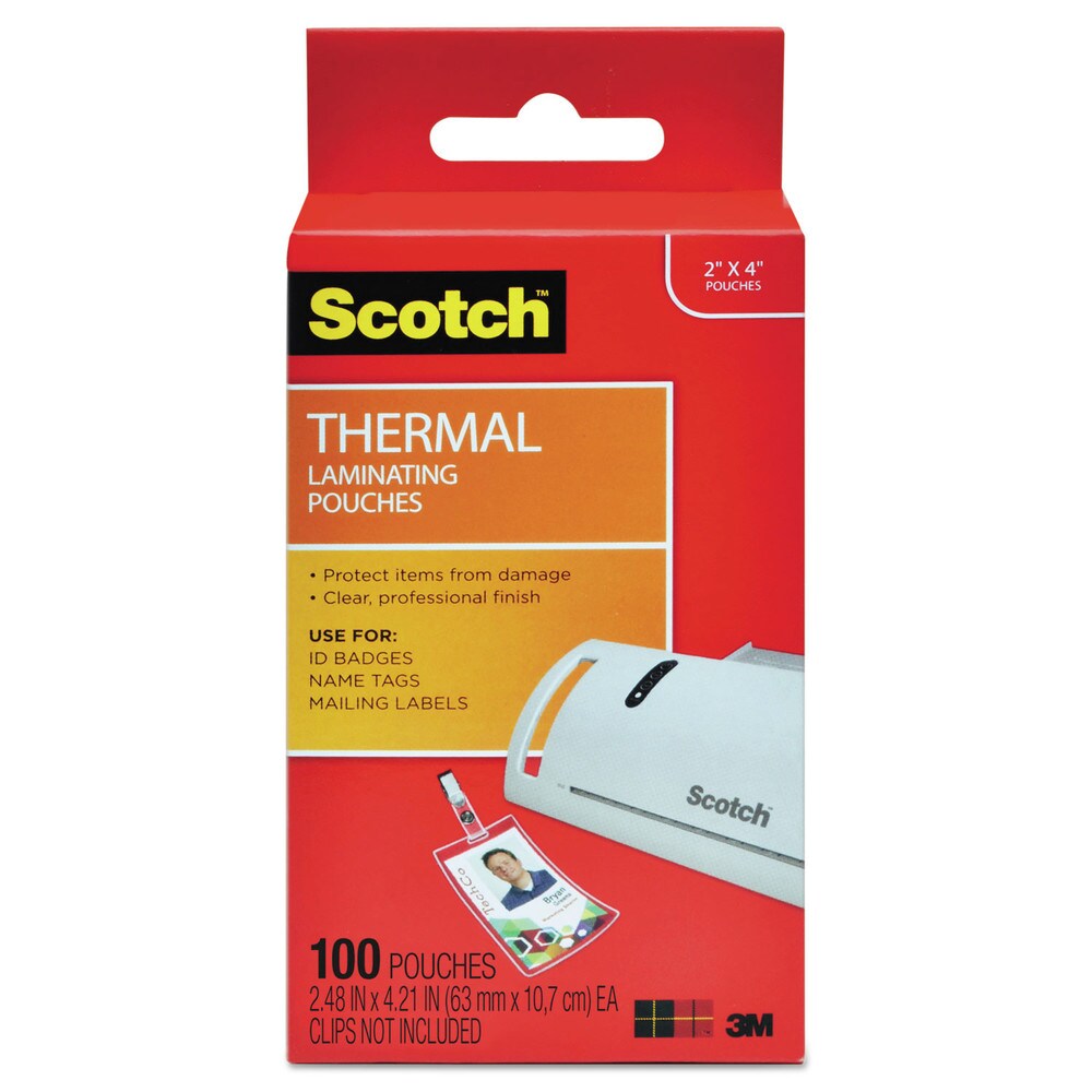 Scotch 2.25 in. x 4.25 in. 5 mil Laminating Pouches - Gloss Clear (100/Pack)