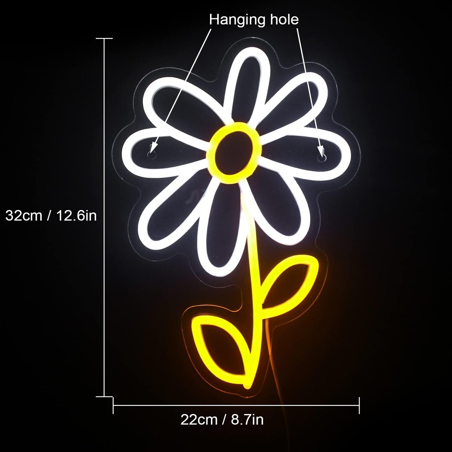Summer Daisy Flower Neon Sign &#x2013; White &#x26; Gold LED Light for Bedroom &#x26; Party Decor (USB Powered)