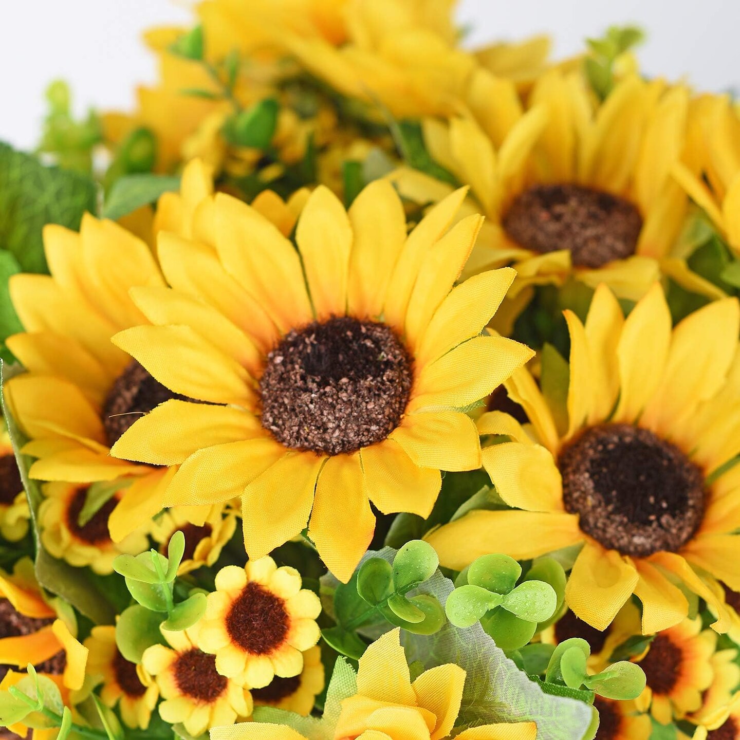4 Pack Summer Artificial Sunflower Bouquets &#x2013; Bright Yellow Silk Sunflowers for Summer Home, Wedding, and Party Decor