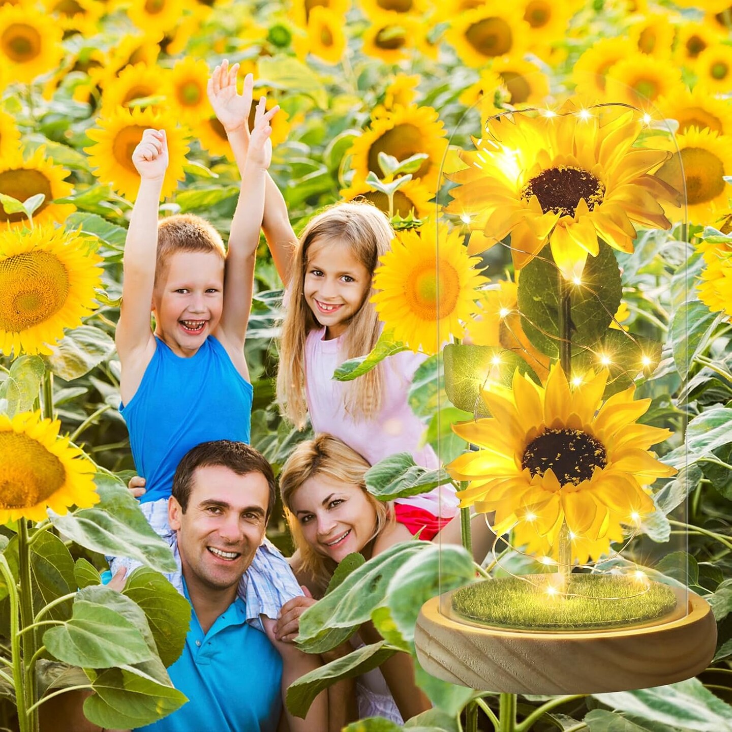 Sunflower Tabletop Gifts for Women Mom Grandma, Enchanted LED Sunflower Lamp, Unique Artificial Flowers in Glass Dome