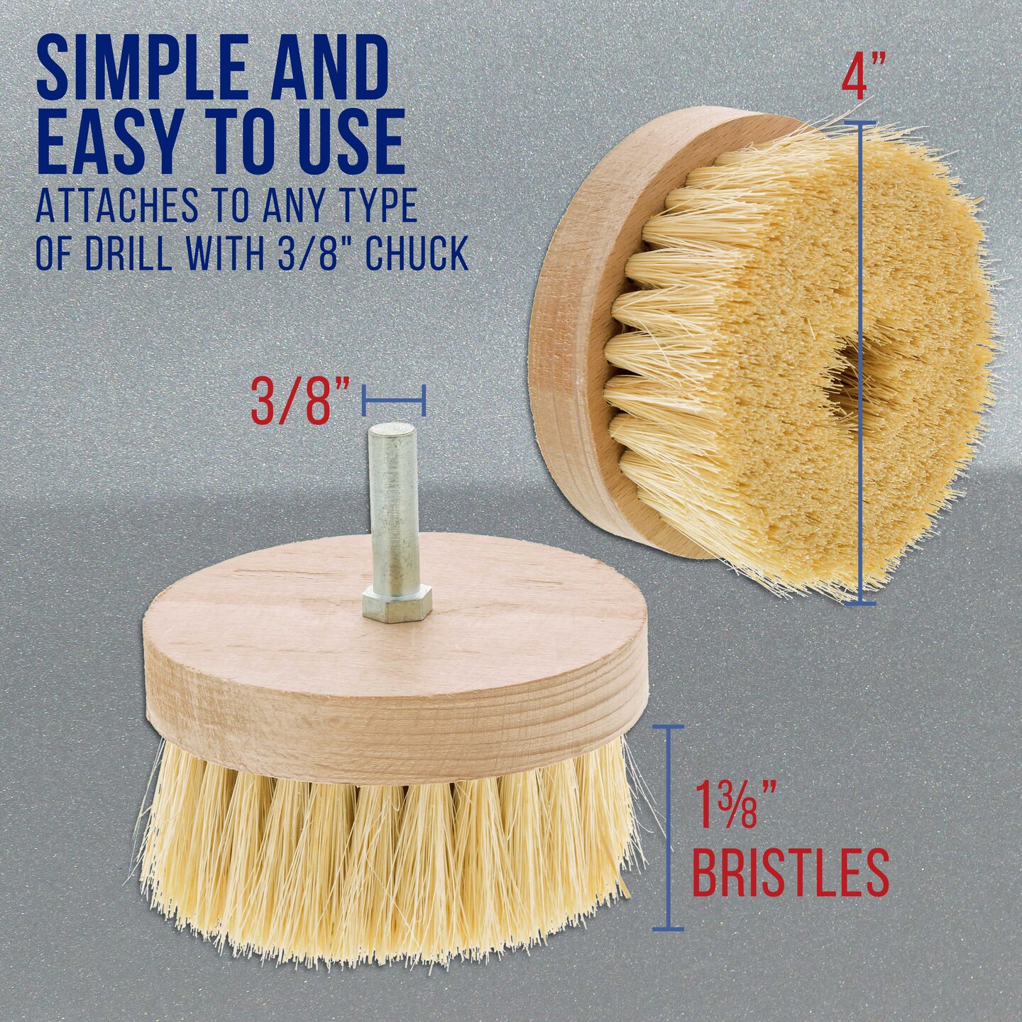 4&#x22; Wide Chalk and Wax Buffing Brush with 3/8&#x22; Drill Arbor - Unique Beechwood Base Design Prevents Water Damage, All Natural 1-3/8&#x22; Bristles