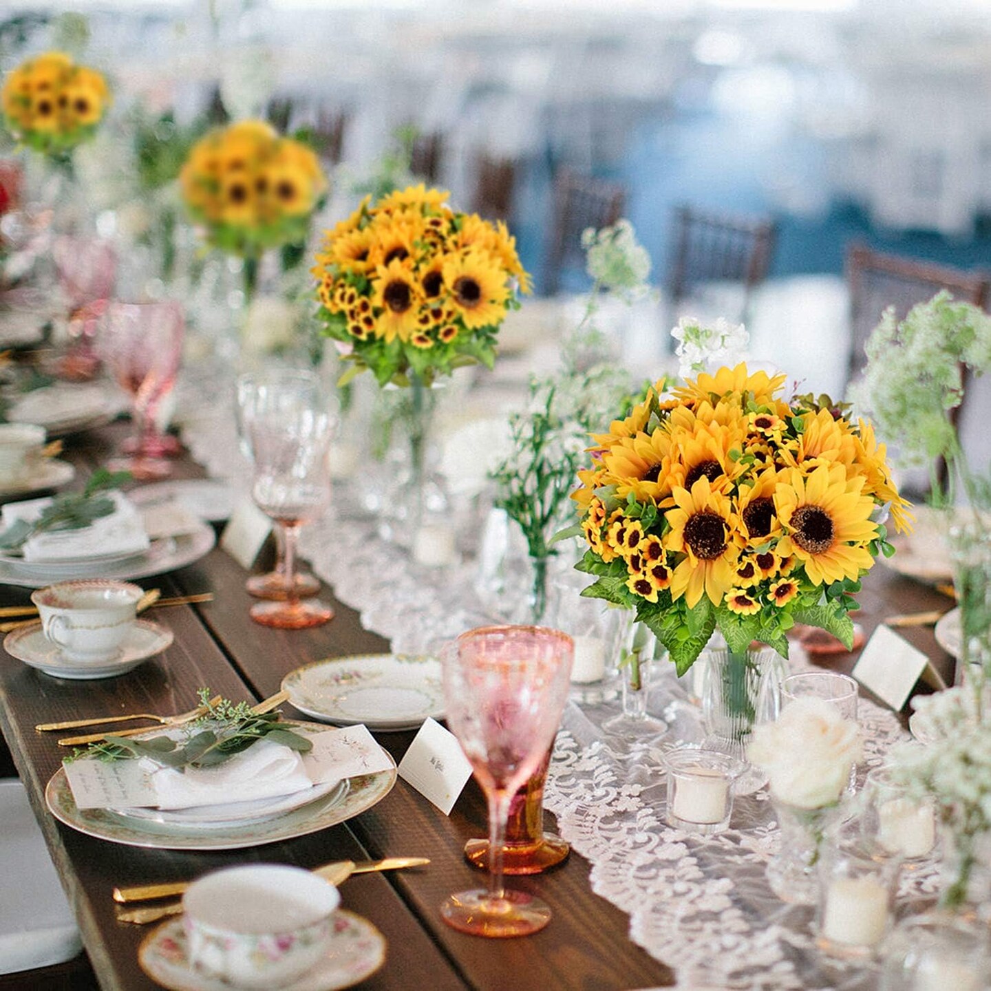 2 Pack Summer Artificial Sunflower Bouquets – Bright Yellow Silk Sunflowers for Summer Home, Wedding, and Party Decor