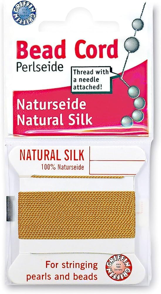 Griffin Silk Bead Cord Perlseide – Size 14 (1.02mm) – 2 Meters per Card – Stainless Steel Needle Attached – for Knotting Pearls, Gemstones, Crystals and Beads