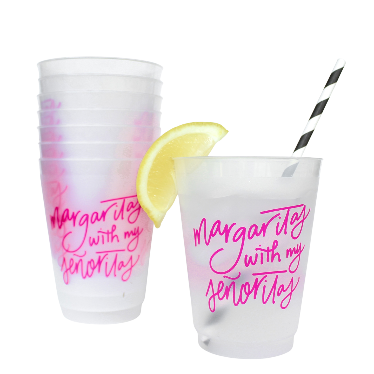 Margaritas with my Senoritas Party Cup, Set of Eight 16 Ounce Plastic Cups
