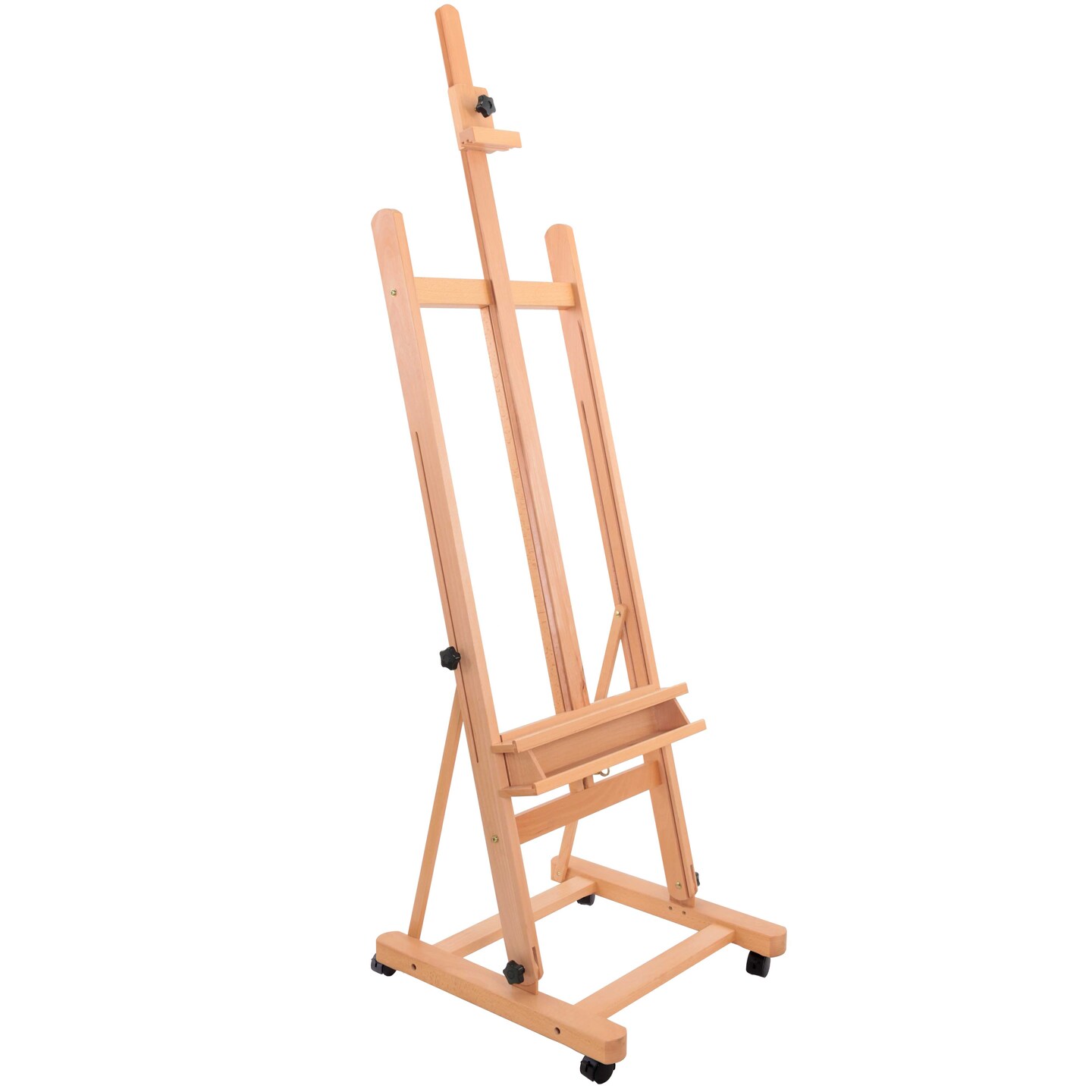 Medium Wooden Studio H Frame Easel with Storage Tray and Wheels - Adjustable to 96" High, Holds 48" Canvas - Beechwood Artist Easel for Painting, Art Display, Portraits