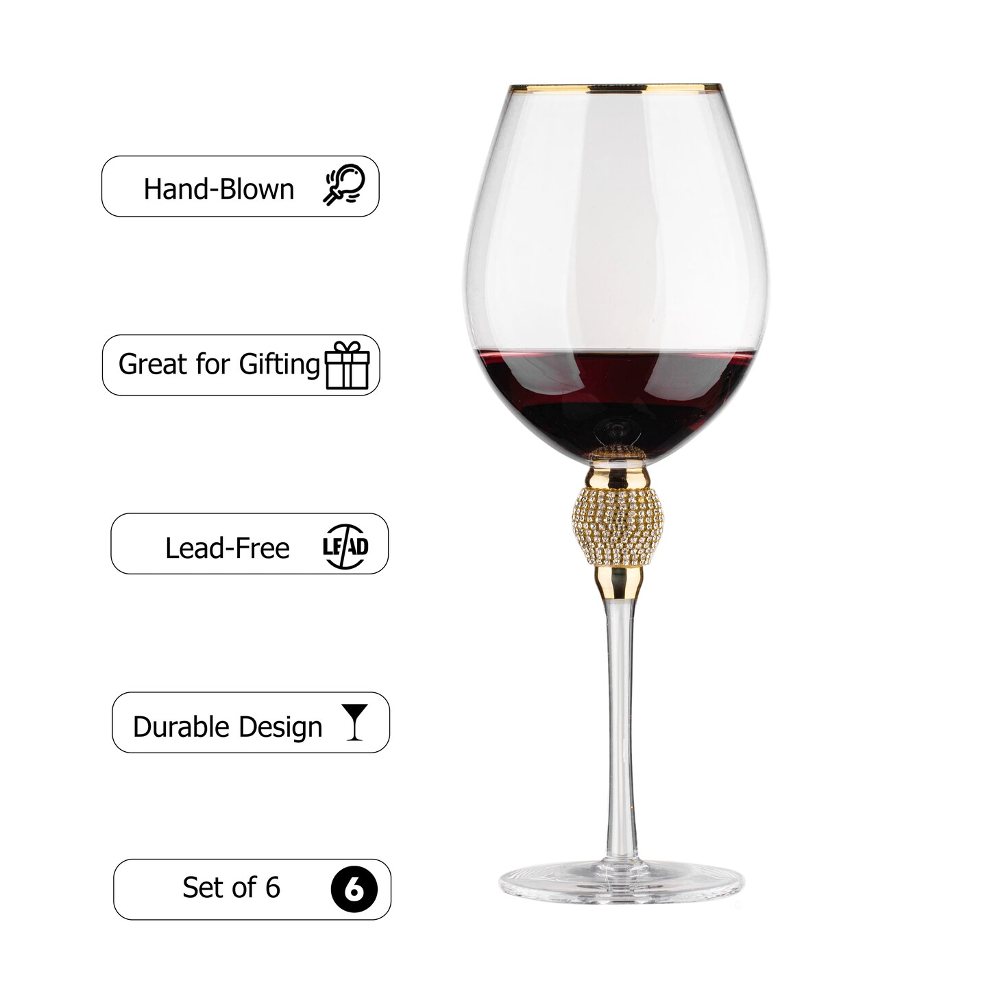Set of 6 Red Wine Glasses with Diamond Rhinestone Accent - 18 oz, 10 Inches  Tall - Perfect Toasting Glasses for Bride and Groom, Great for Party,  Wedding Anniversary and Special Occasion, Color: Silver | Michaels