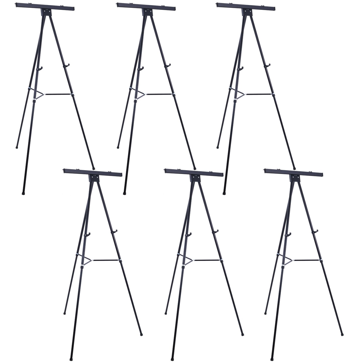 70" High Boardroom XL Black Aluminum Flip Chart Easel & Presentation Stand (6 Pack) - Adjustable Floor/Tabletop, Portable Tripod, Holds 45 lbs, for Chart Paper, Poster Boards, & Pads