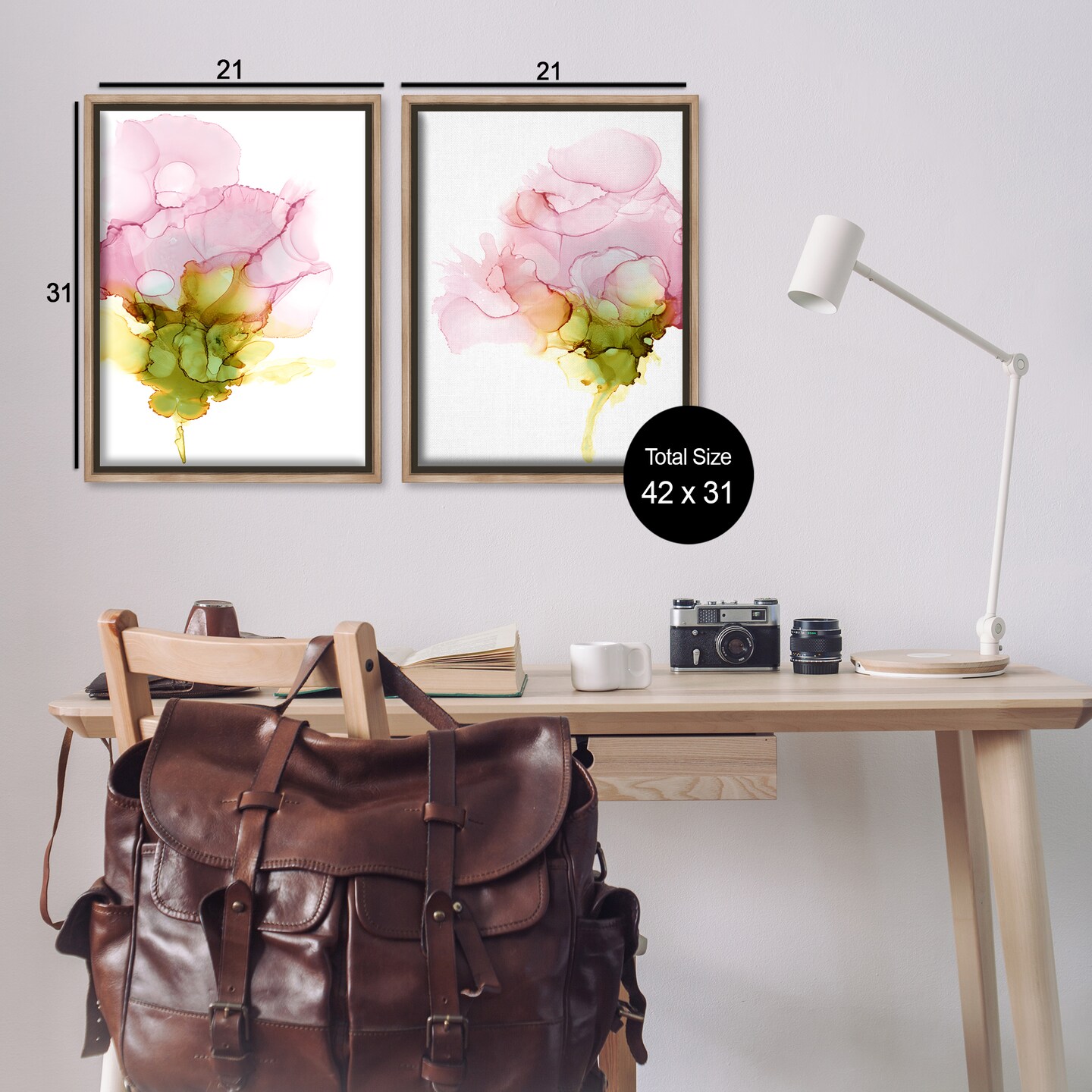 Stupell Industries Blooming Pink Ink Blossom 2 pc Framed Floater Canvas Wall Art Set Design by Jennifer Goldberger