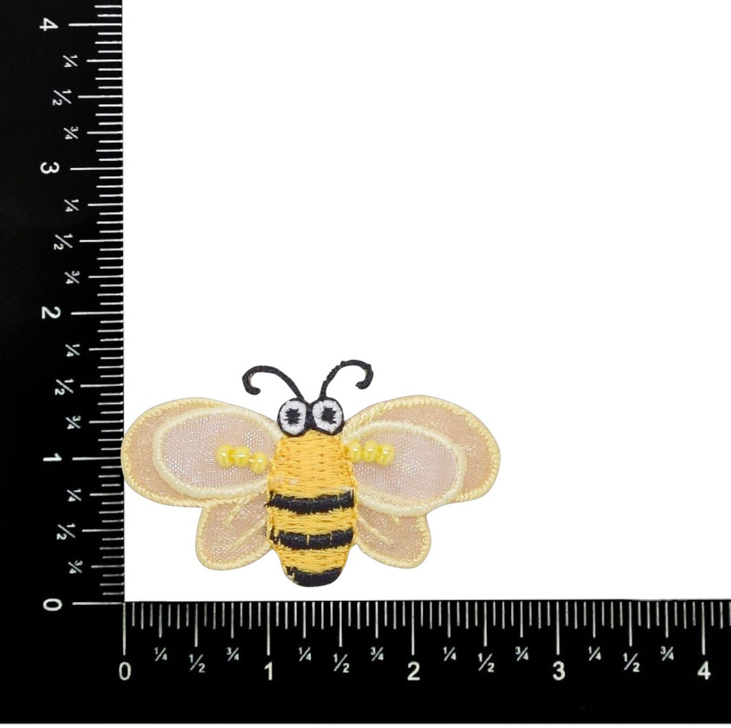 3D Bumble Bee, Beaded, Organza Layered Wings, Embroidered, Iron on Patch