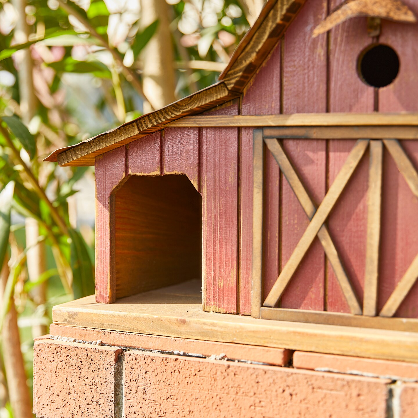 Set of 2 20.75"L Oversized Washed Red Distressed Solid Wood Barn Decorative Outdoor Garden Birdhouse