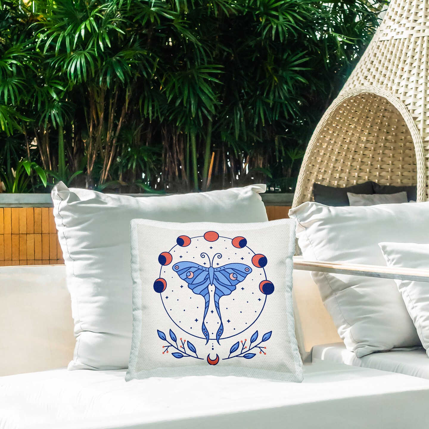 Celestial Luna Moth Outdoor Printed Pillow Design by Ahmed Sameh Hussein, 18 x 7 x 18