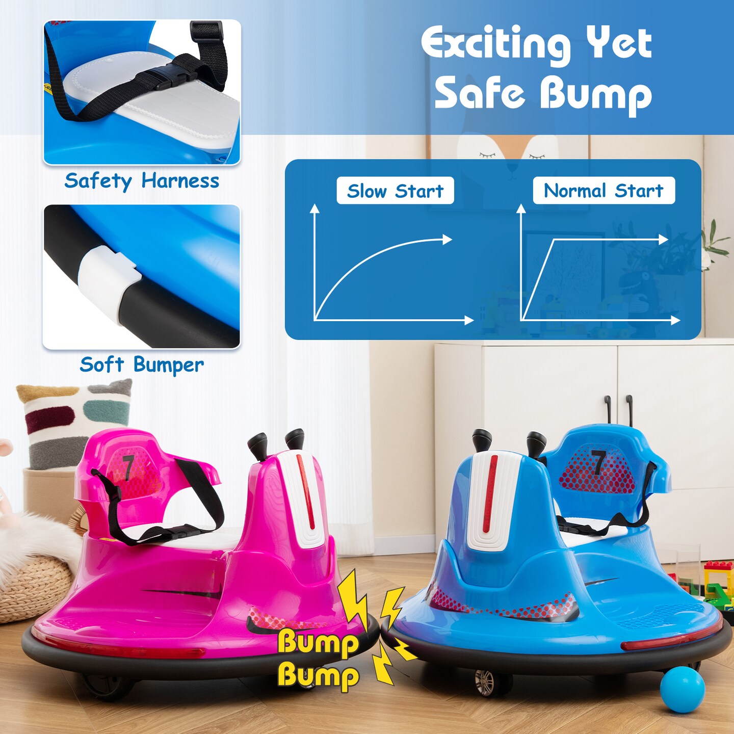 12V Kids Ride On Bumper Car with Remote Control Lights and Music
