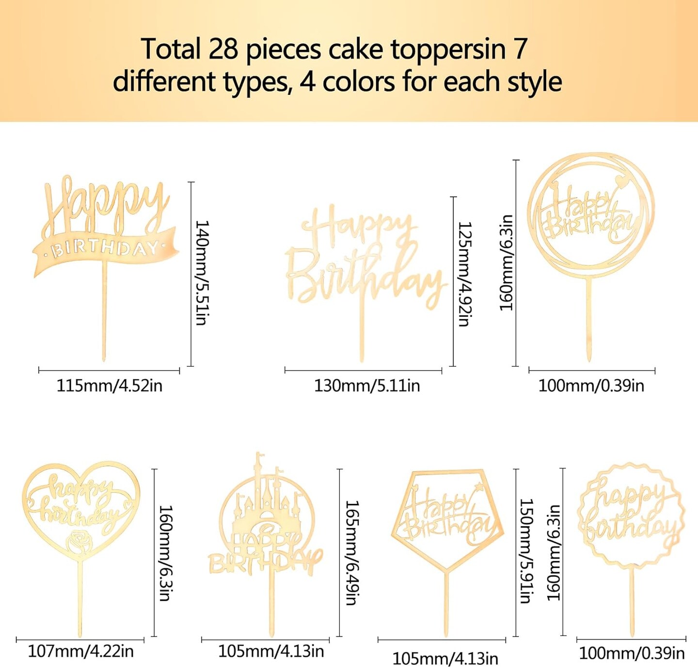 28 Pcs Happy Birthday Cake Toppers, Acrylic Cake Toppers/Cupcake Toppers