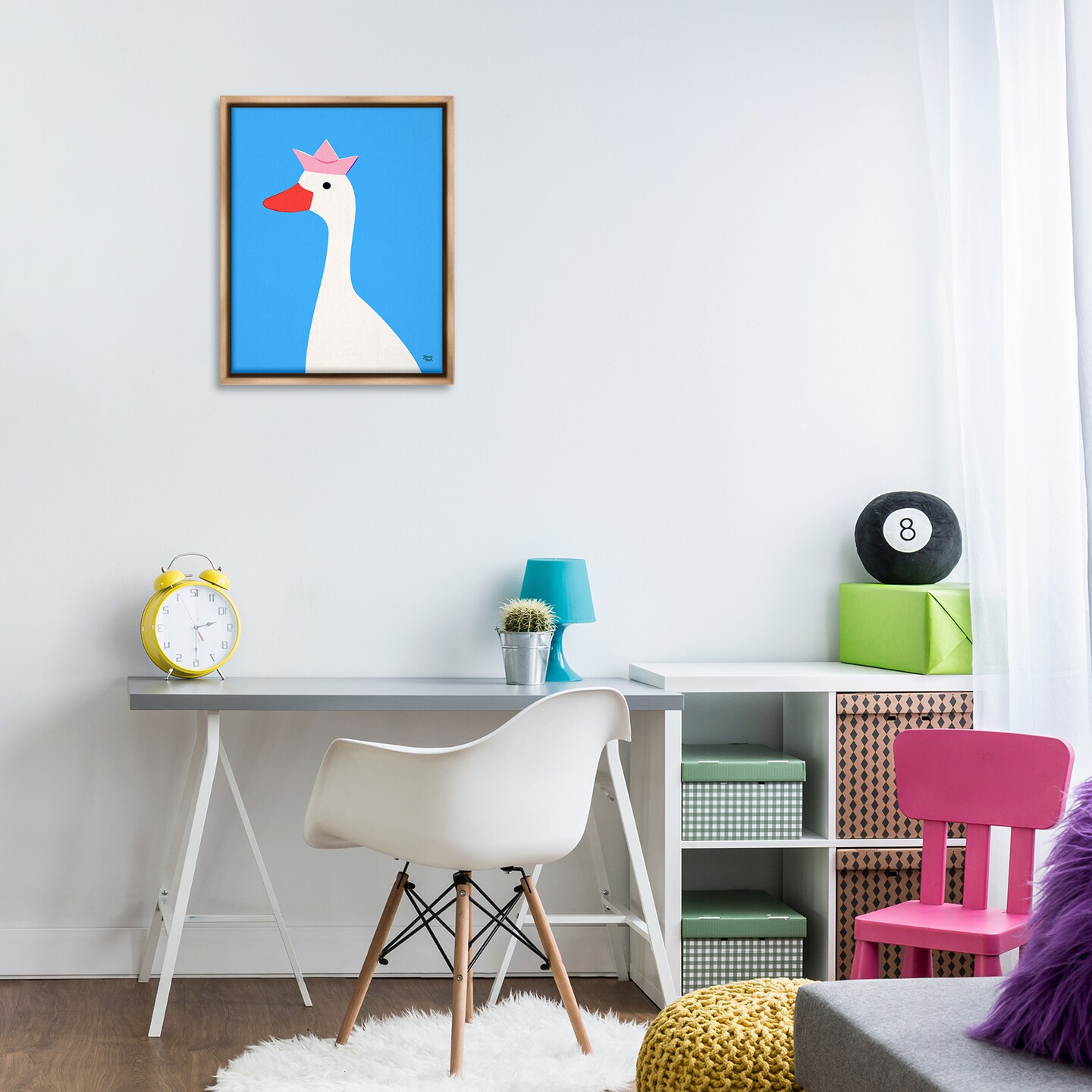 Stupell Industries Crowned Goose on Blue Framed Floater Canvas Wall Art Design by Jessica Beck