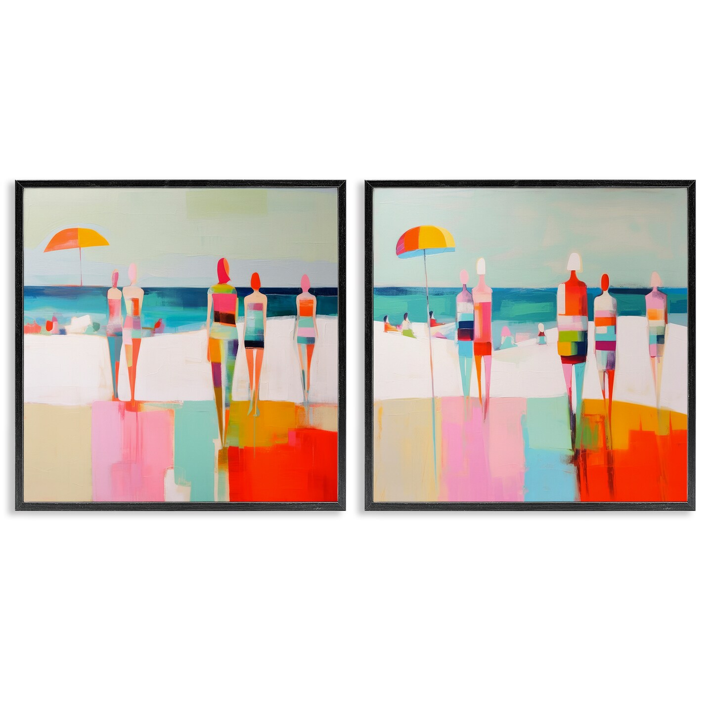 Stupell Industries Abstract Beach Goers 2 pc Framed Giclee Wall Art Set ...
