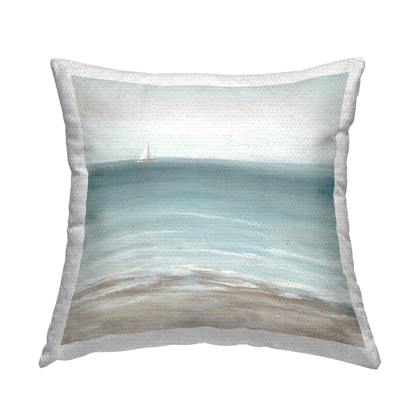 Faraway Boat on Ocean Outdoor Printed Pillow Design by Nan, 18 x 7 x 18