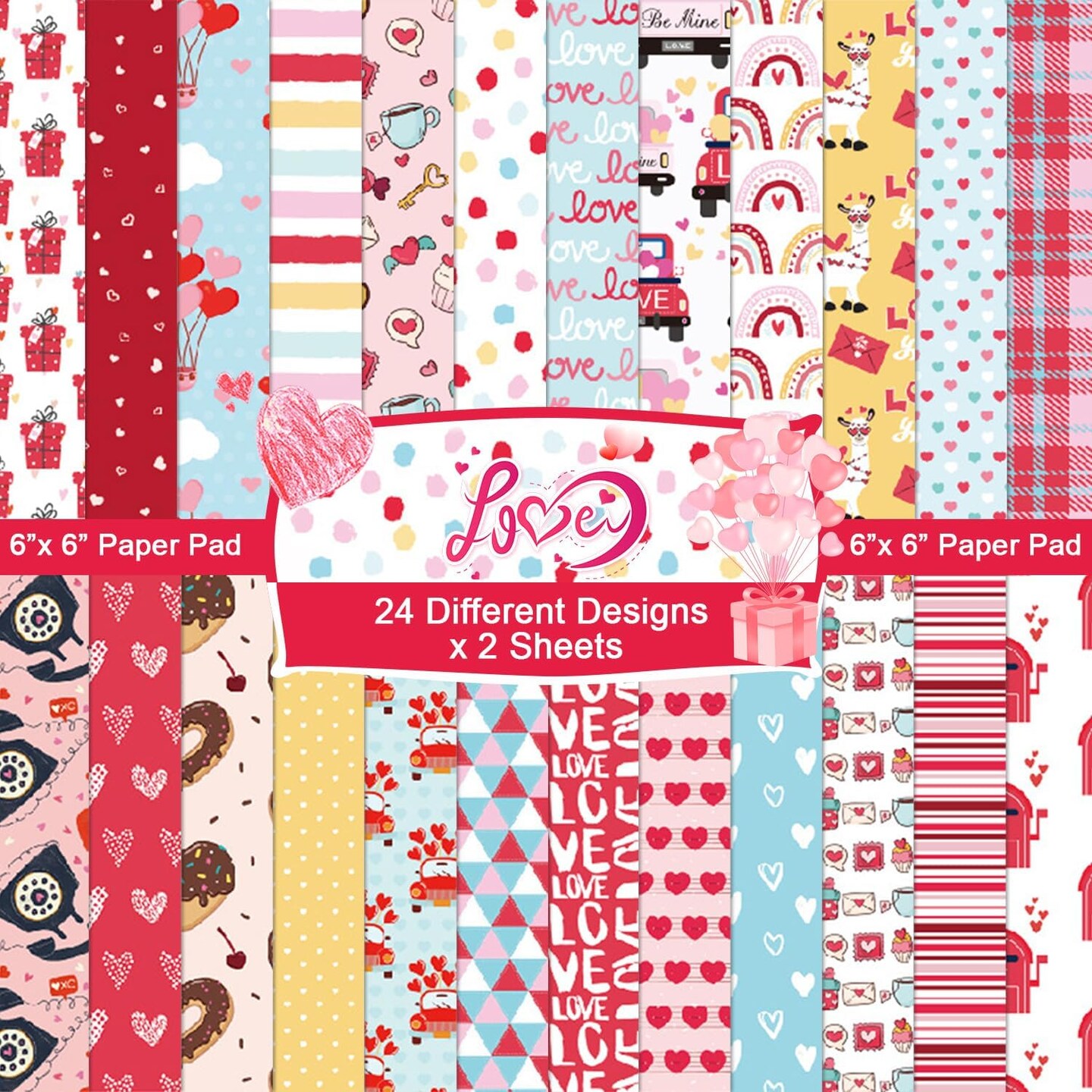 48 Sheets Valentine&#x27;s Day Pattern Paper Set, 6&#x22; x 6&#x22;