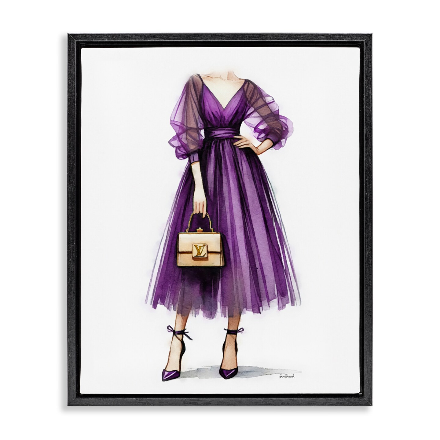 Stupell Industries Purple Glam Dress Framed Floater Canvas Wall Art Design by Amanda Greenwood