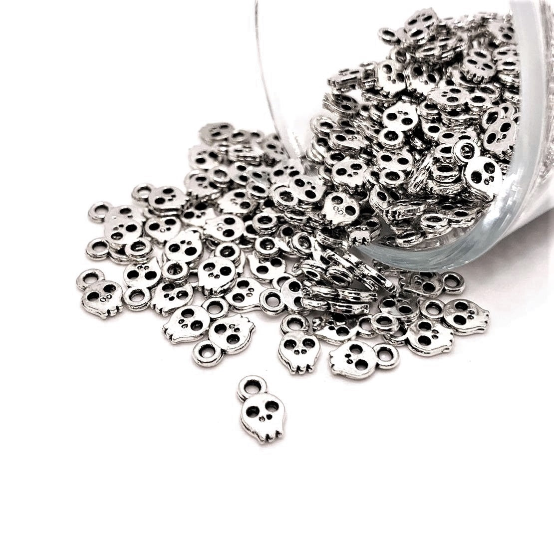 4, 20 or 50 Pieces: Tiny Silver Skull Charms