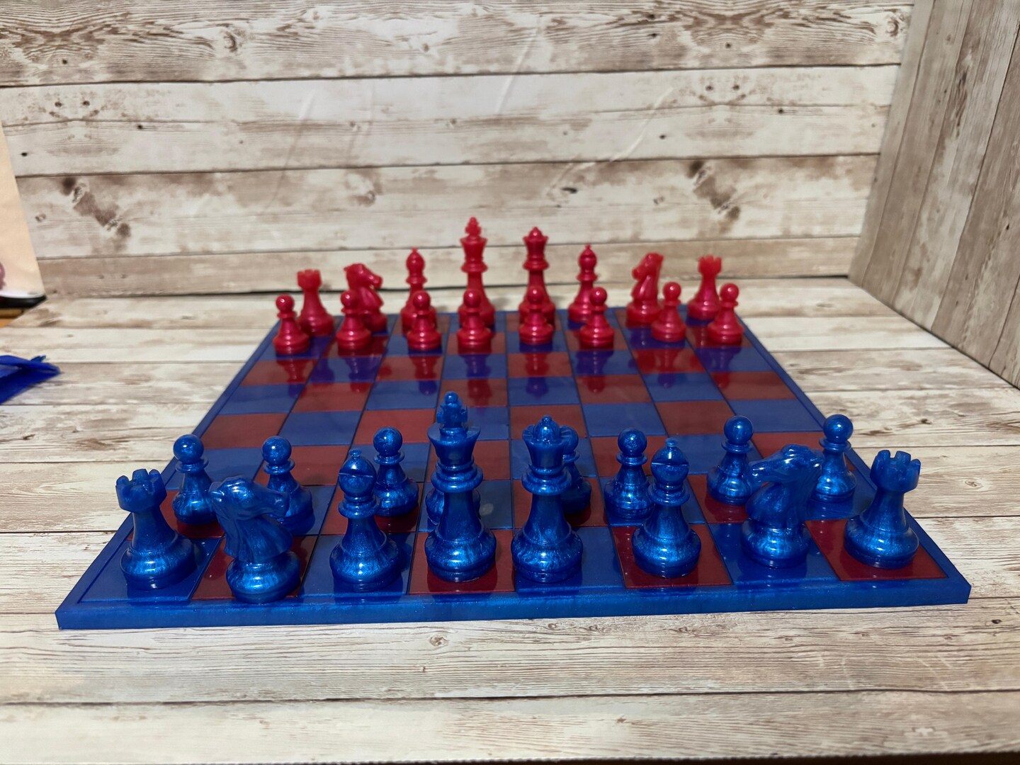 Blue and Red Chess Set, Resin Chess Set, Custom Chess Set