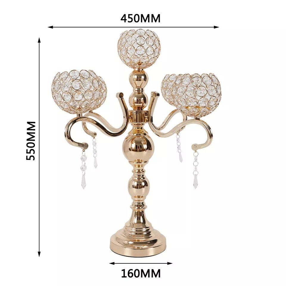 55cm Gold Centerpiece Candelabra Crystals CandLE Holder Home Decorative