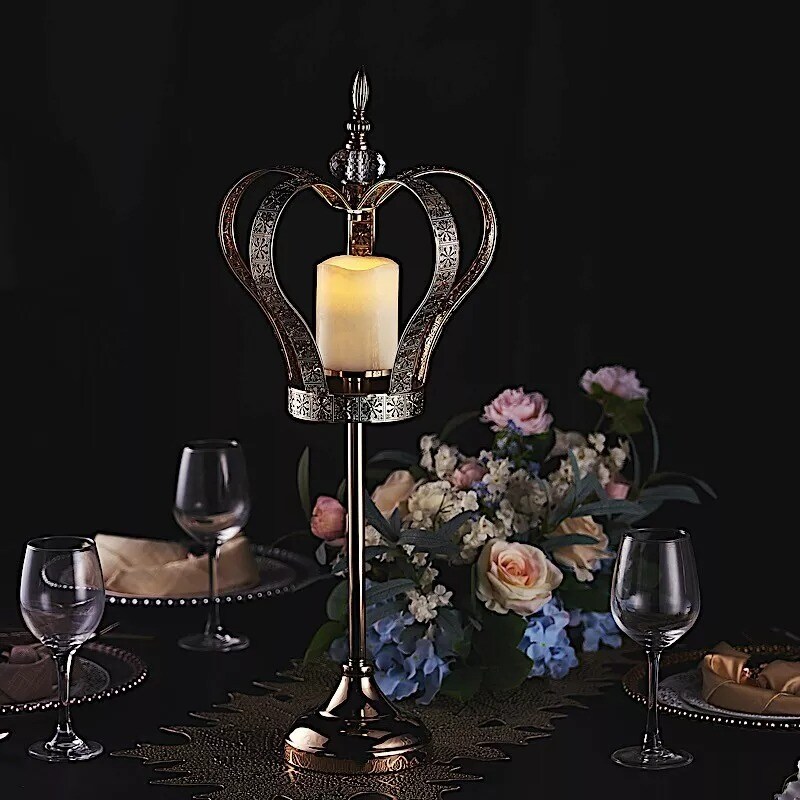 25-Inch tall Gold Metal Crown Stand Glass Votive Candle Holder Wedding Home