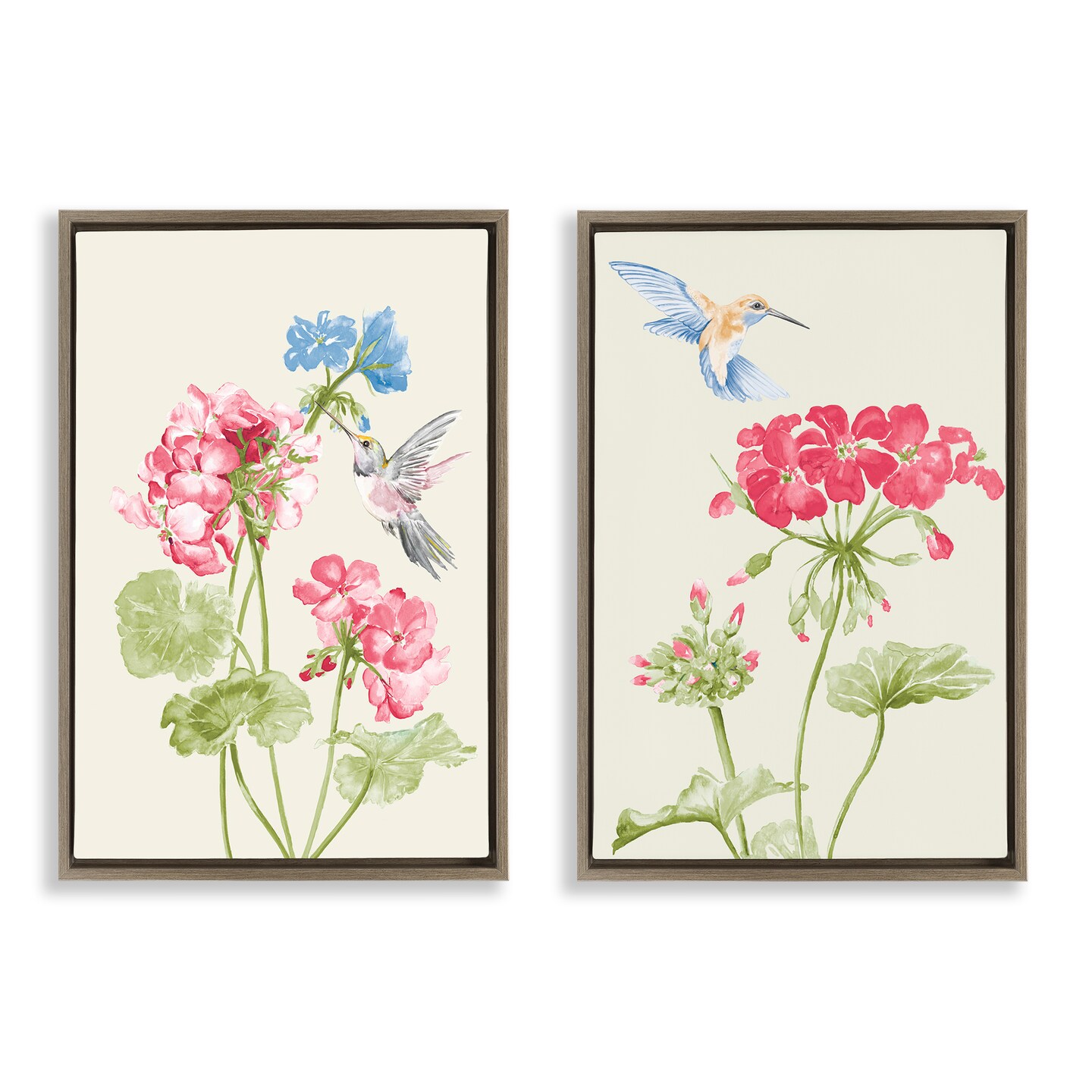 Stupell Industries Pink Geranium Hummingbirds 2 pc Framed Floater Canvas Wall Art Set Design by Patricia Pinto