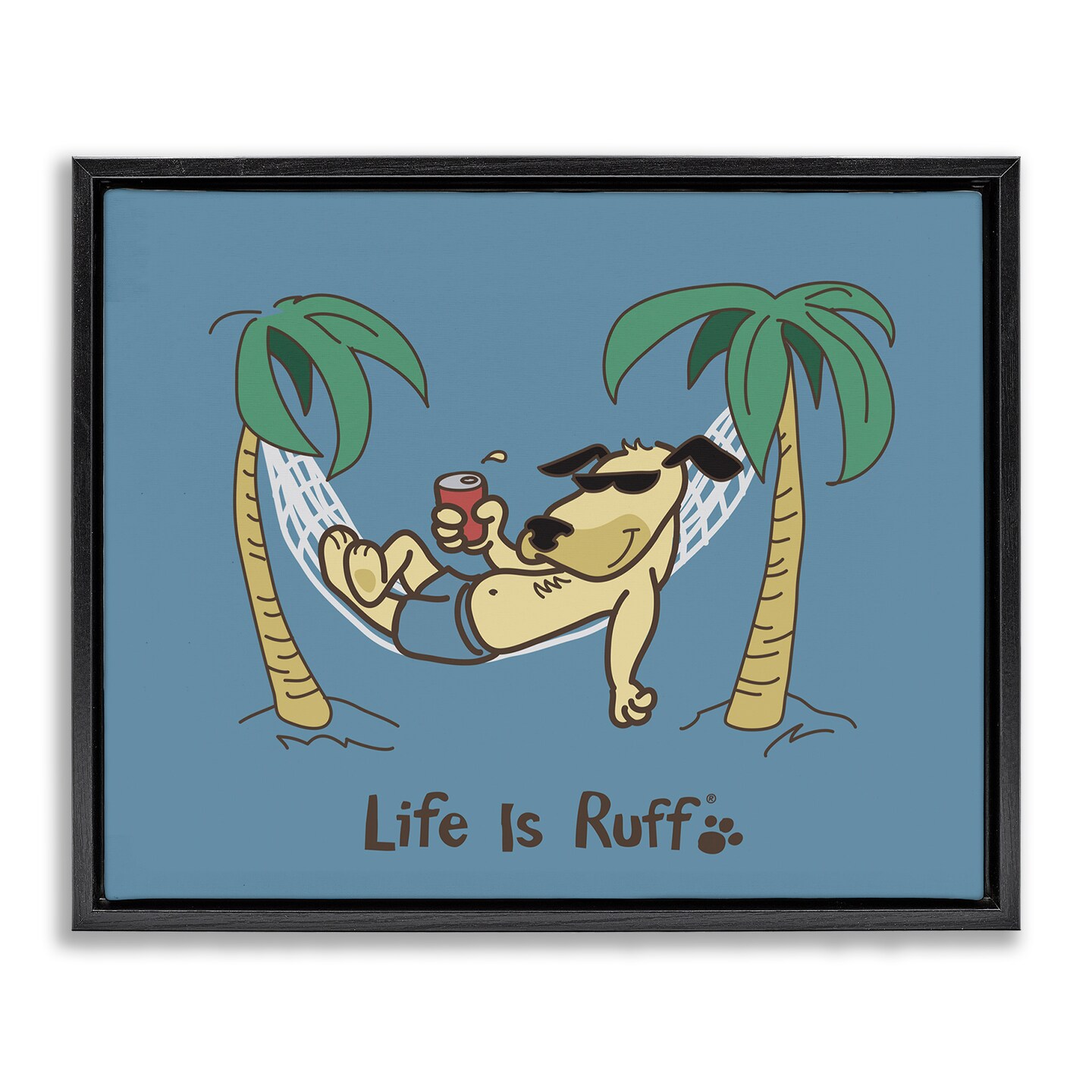 Stupell Industries Tropical Dog on Hammock Framed Floater Canvas Wall Art Design by LIR