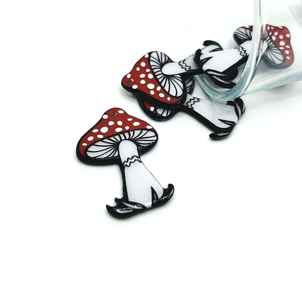 1, 4 or 20 Pieces: Red Mushroom Toadstool Charms - Double Sided