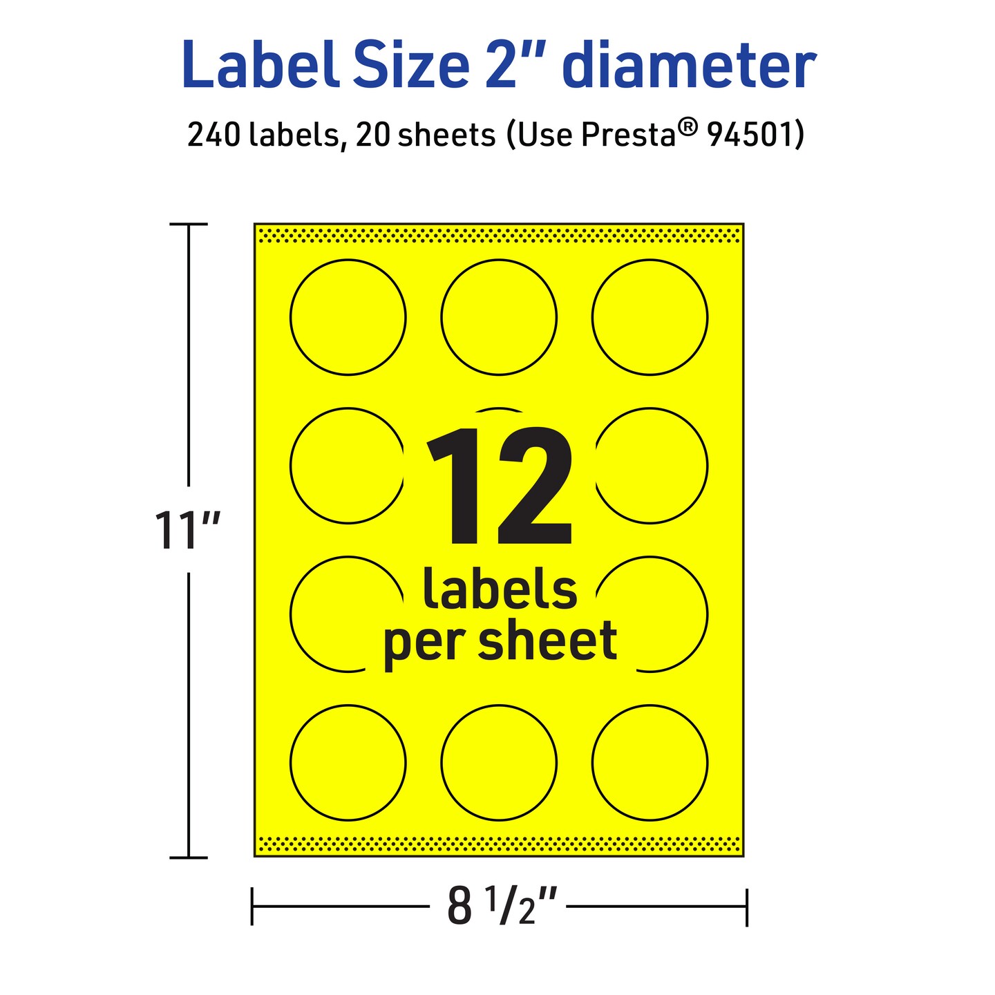 Avery Neon Yellow Paper Labels, 2&#x22; Diameter Round