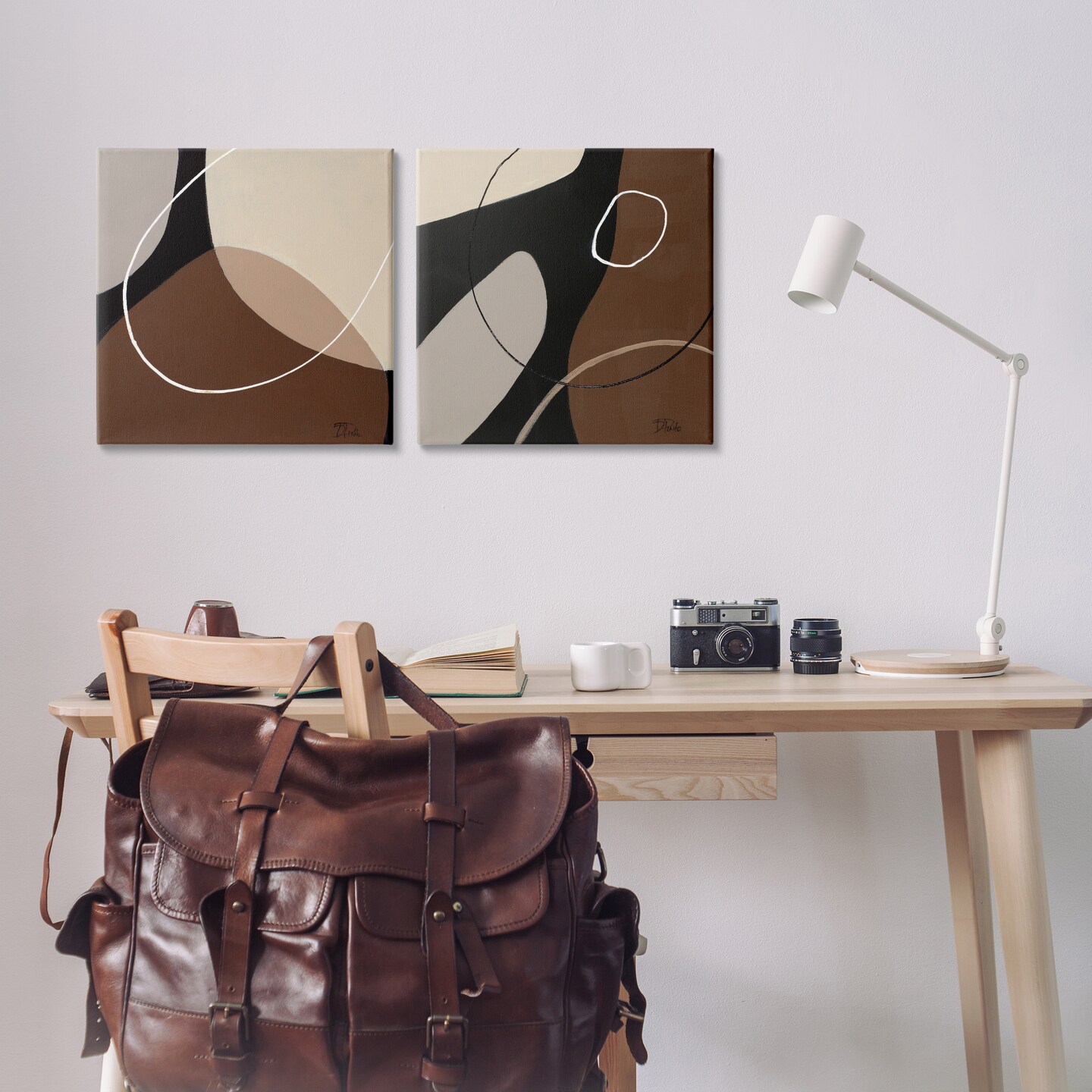 Stupell Industries Classic Abstract Neutral Shape 2 pc Canvas Wall Art Set Design by Patricia Pinto