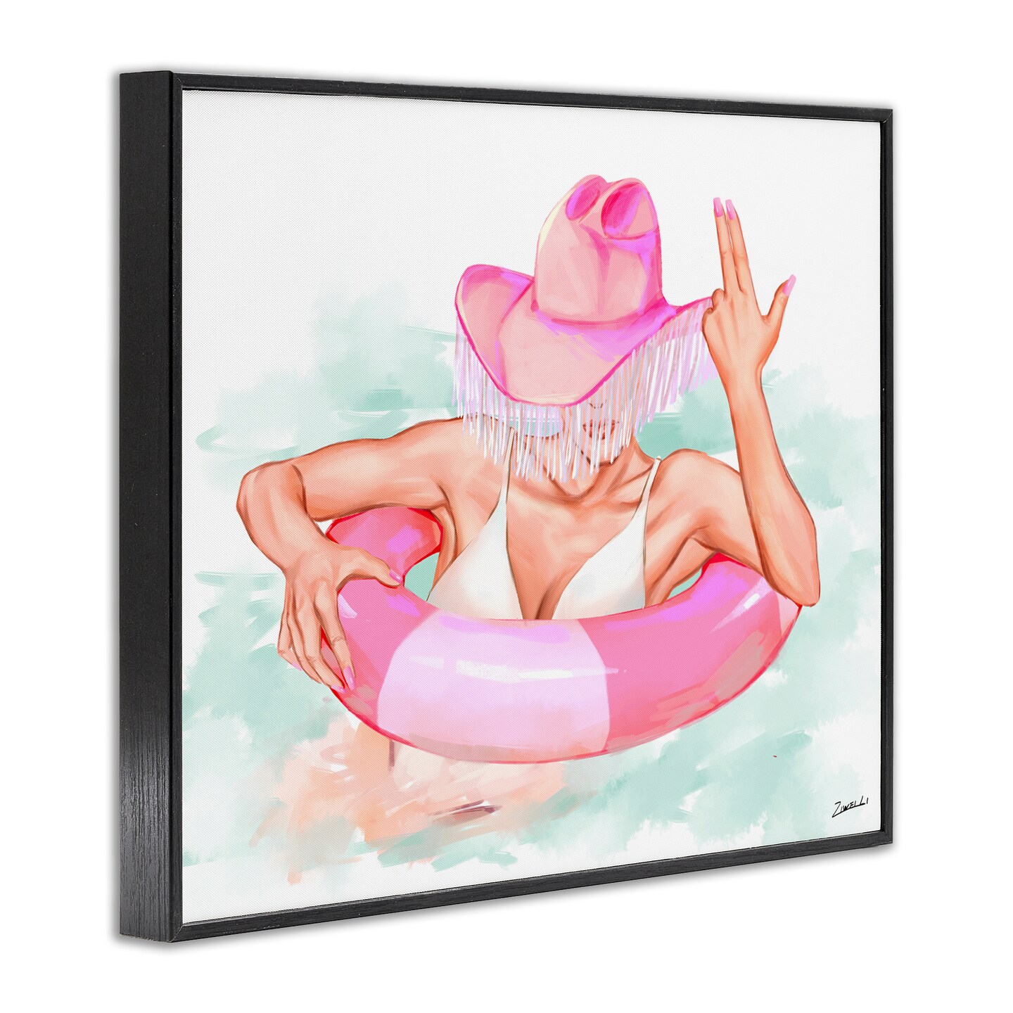 Stupell Industries Woman in Pool Float Framed Giclee Wall Art Design by Ziwei Li