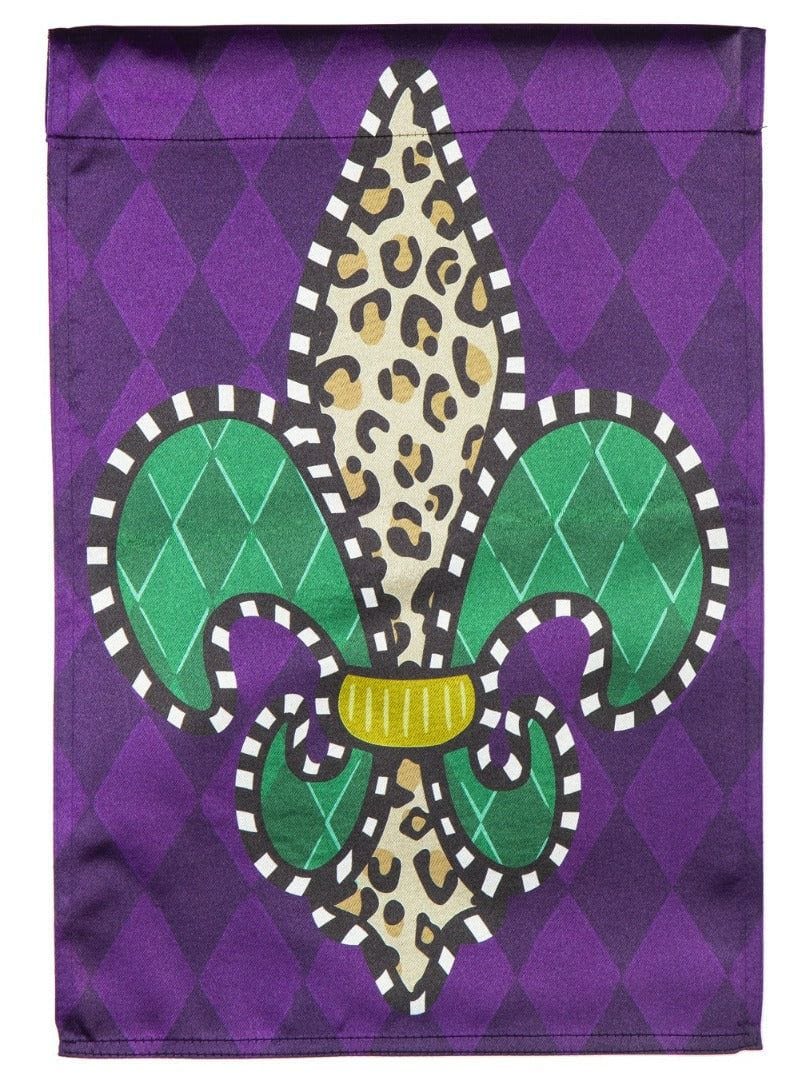 Animal Print Fleur De Lis Mardi Gras Garden Flag 2 Sided