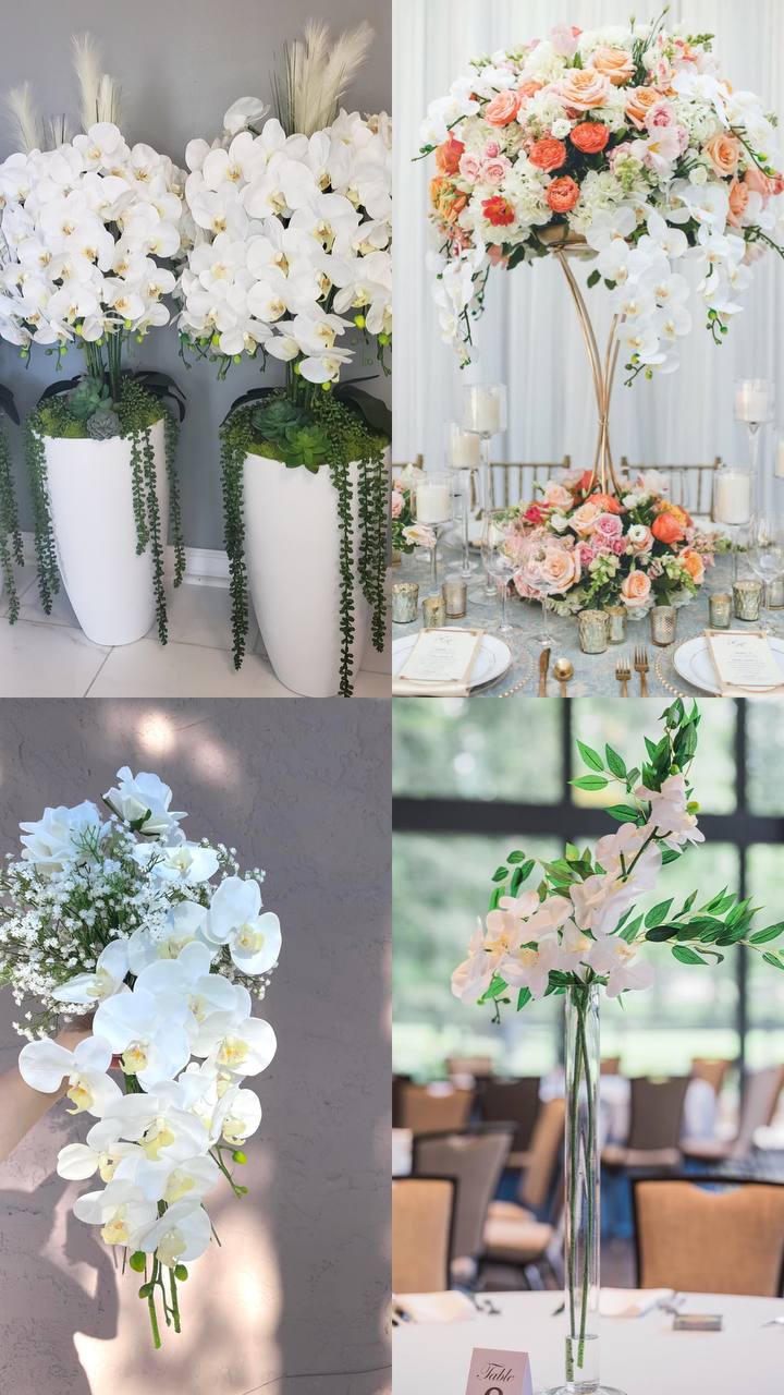 Real Touch Orchid Stems Artificial Phalaenopsis Flowers Latex Orchid Branches or Home Office Party Hotel Decoration DIY Wedding Centerpieces, White