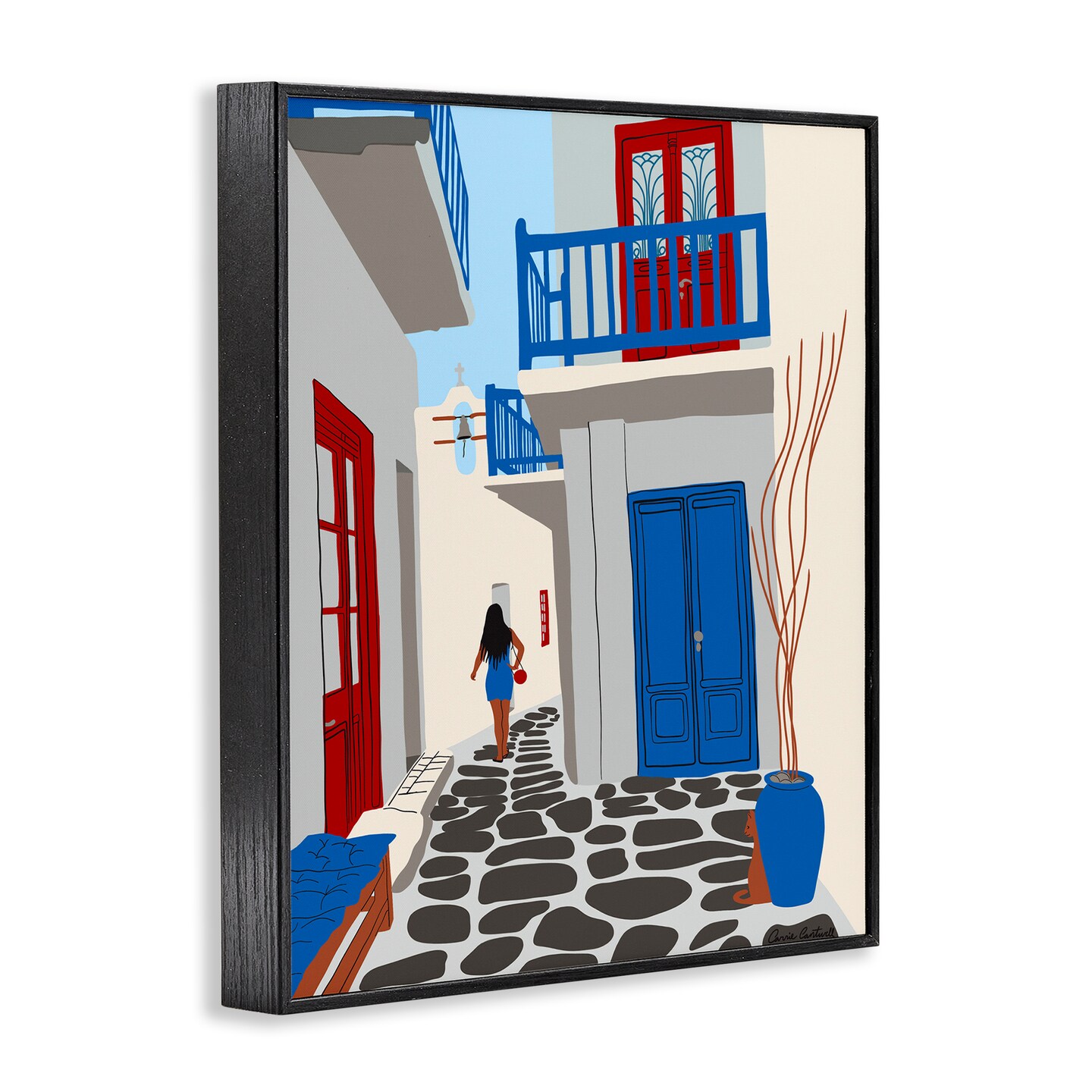 Stupell Industries Mykonos City Alley Framed Giclee Wall Art Design by Carrie Cantwell