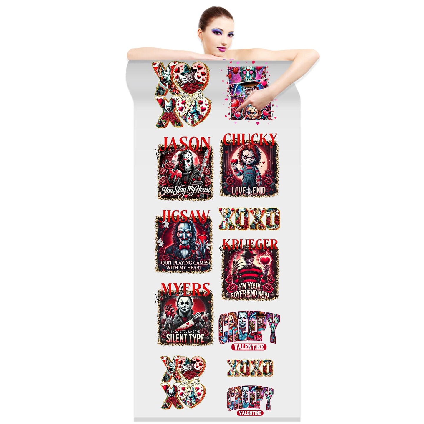 Horror Hearts Creepy Valentine DTF Transfer 22x60 - Direct-to-Film Gang Sheet, Ready-to-Press Spooky Valentine Design for Apparel